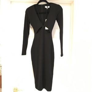 Black Long Sleeve bodycon cut out front Dress